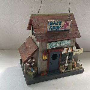 Birdhouse Wood Handpainted Fishing Boat Bait Store